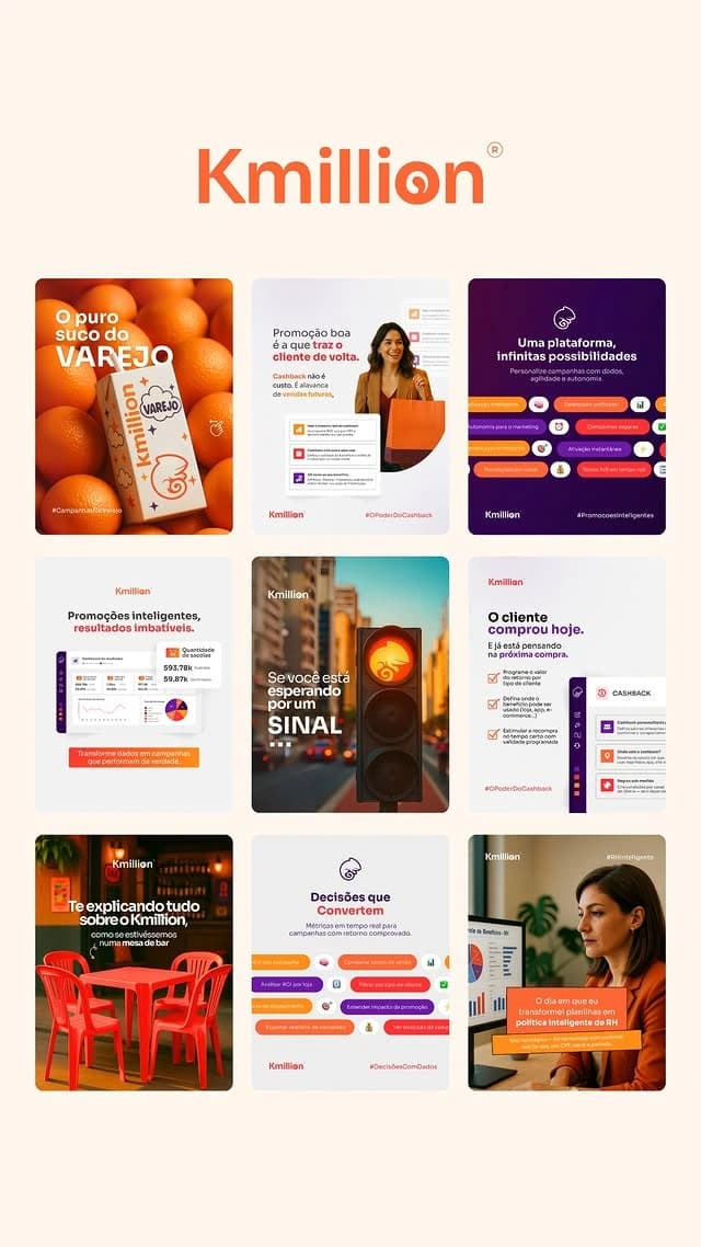 Grid de nove publicações da Kmillion
