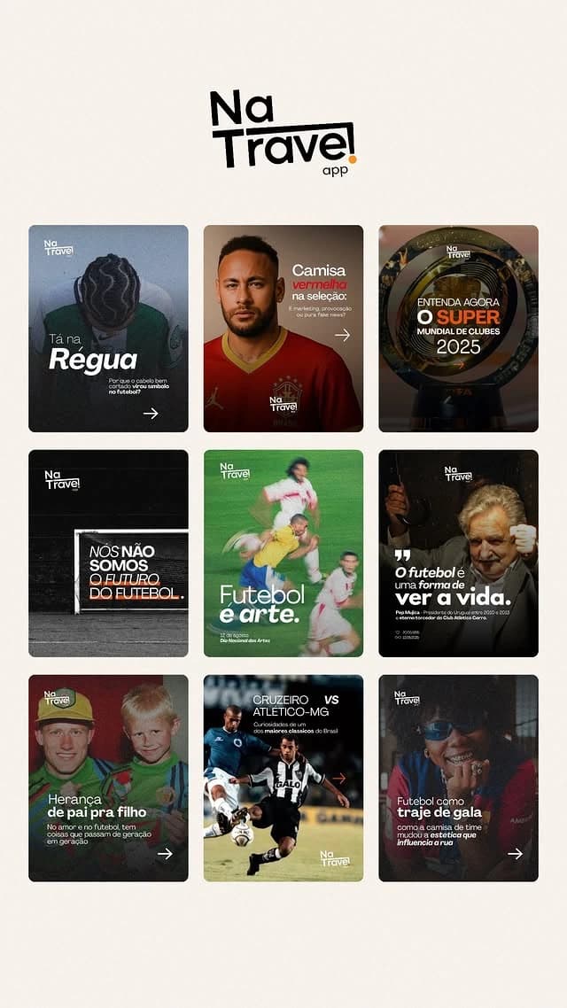 Grid de nove publicações do NaTrave