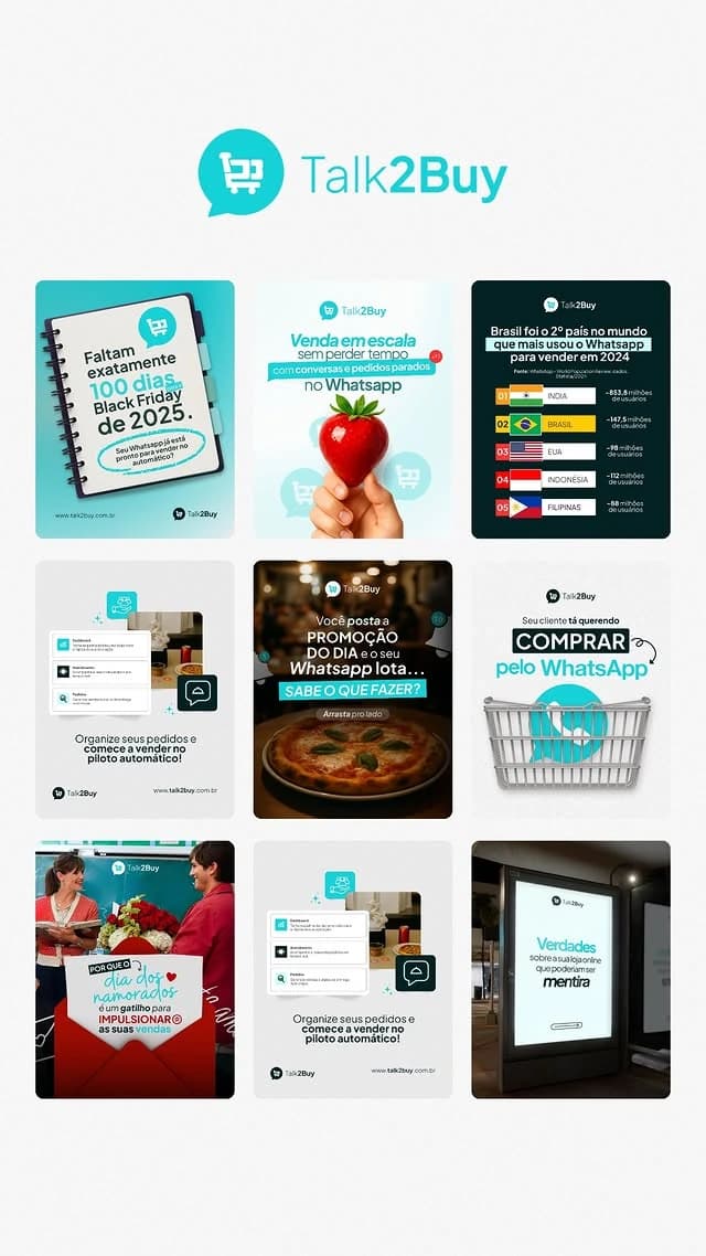 Grid de nove publicações da Talk2Buy
